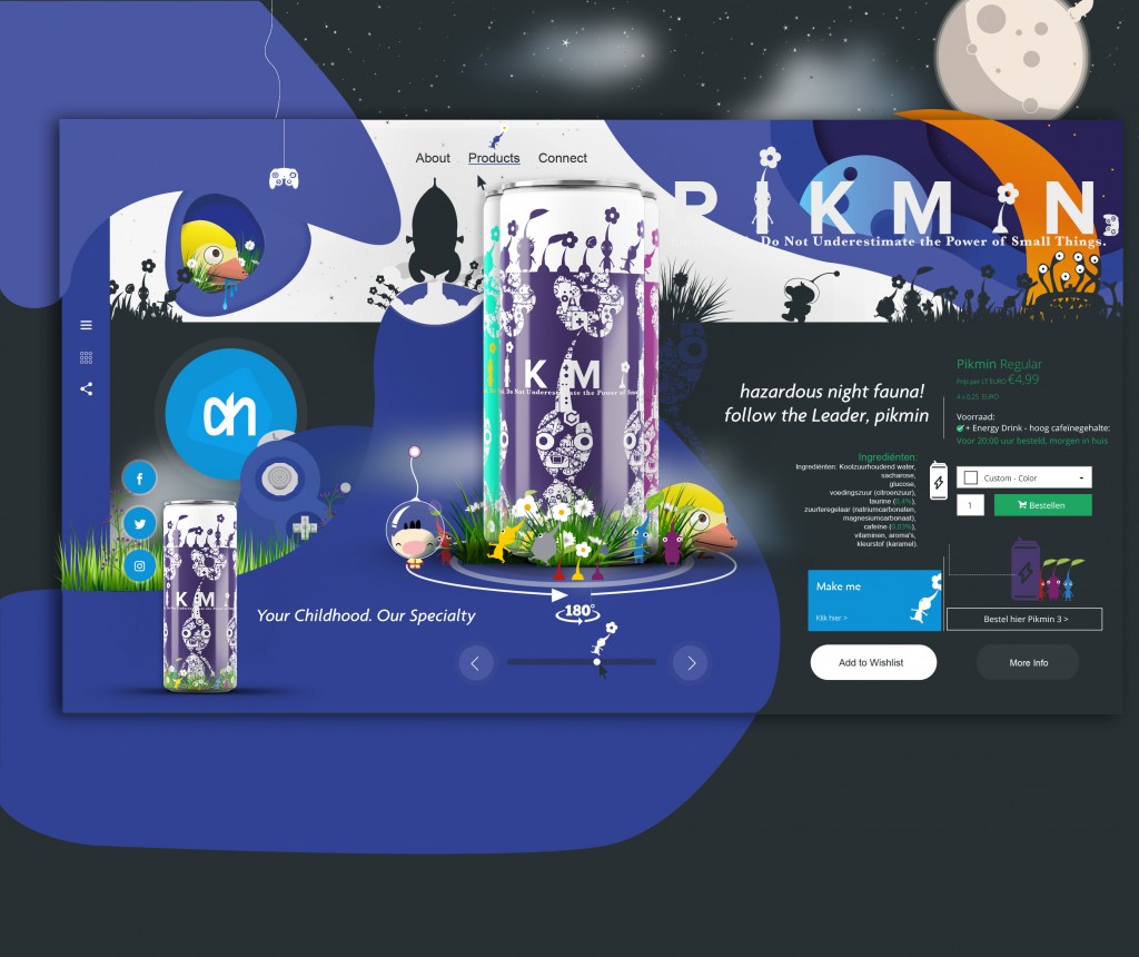 Pikmin Energy Drink: UI Design - Night Landingpage